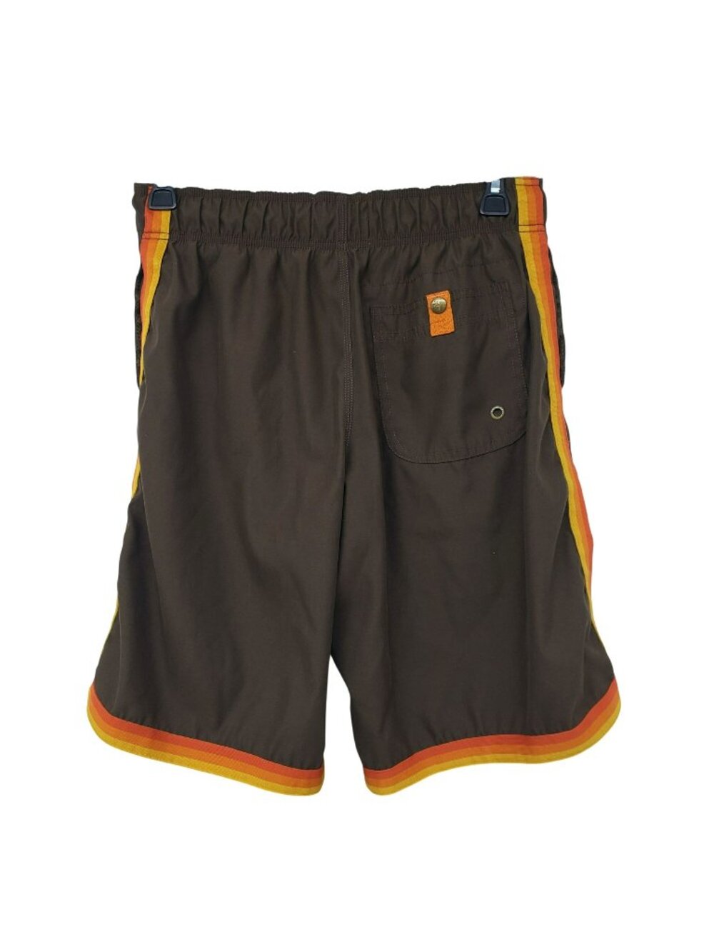 Vintage Old Navy Brown Orange Rainbow Stripe Swim Board Shorts Mens M 70s Surf
